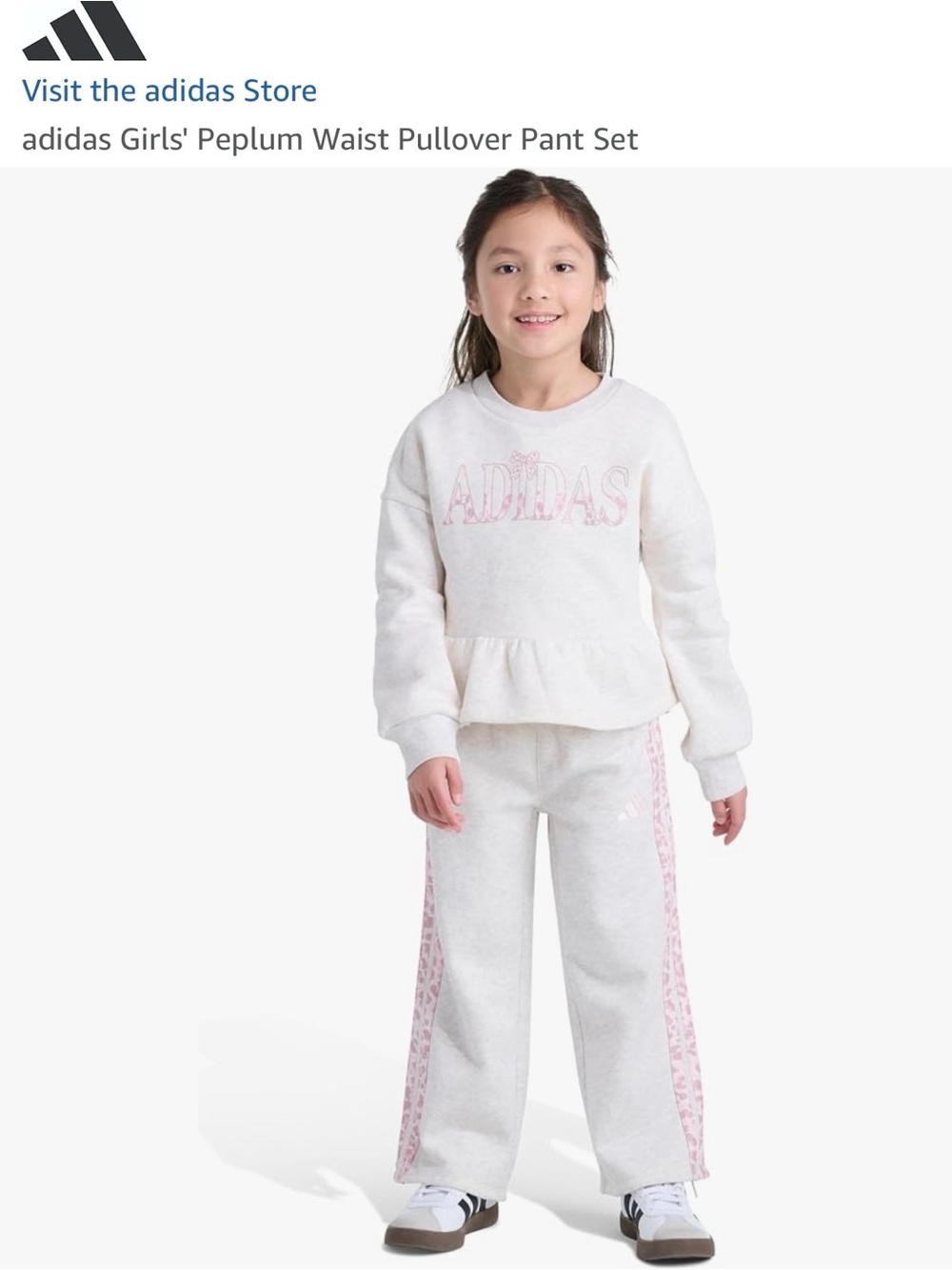 adidas Cream and Pink Girls' Peplum Pullover Pajama Set